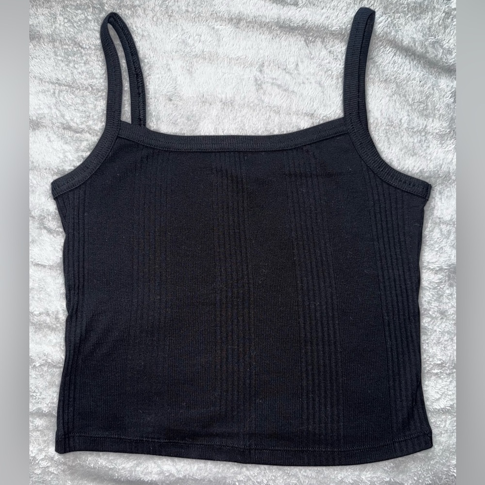 PINK Victoria's Secret Black Ribbed Crop Tank Top